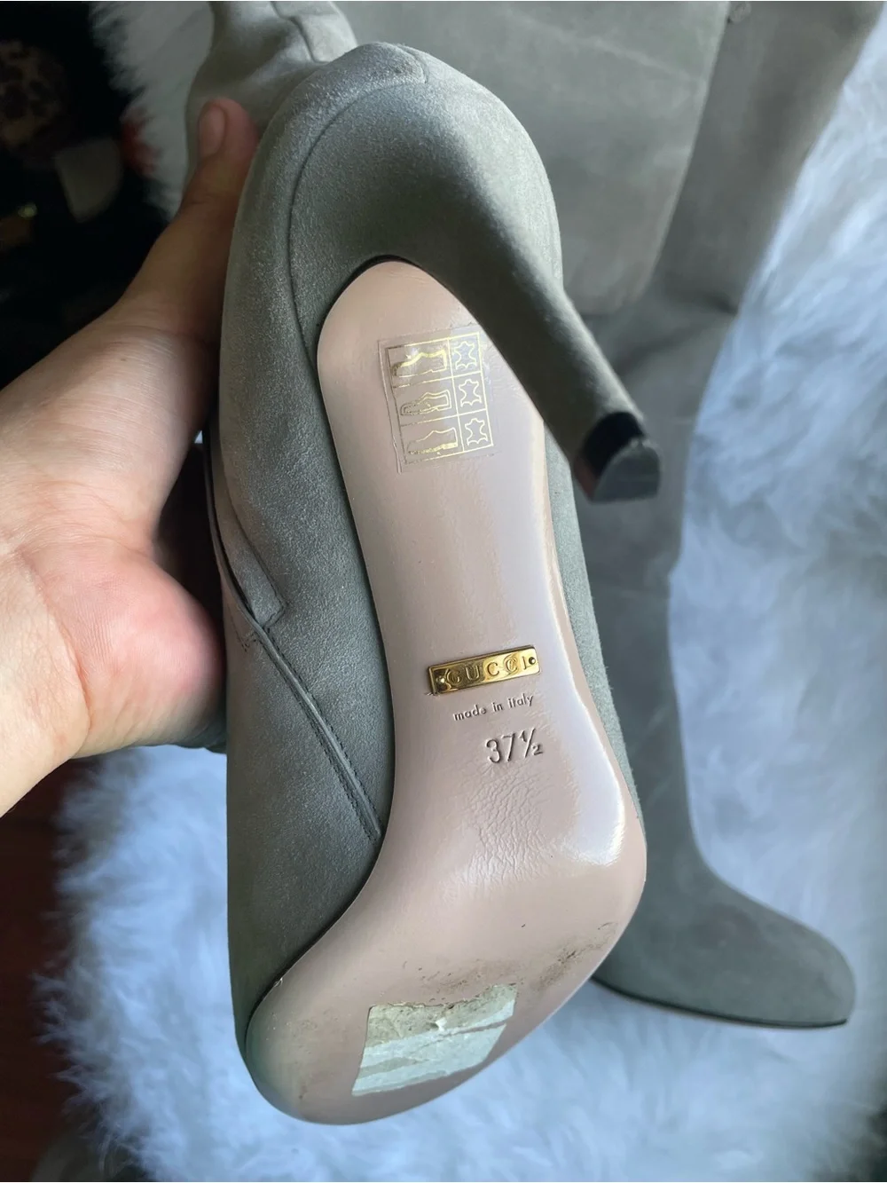 Gucci Light Taupe Suede Over-the-Knee Boots with Gold Zip